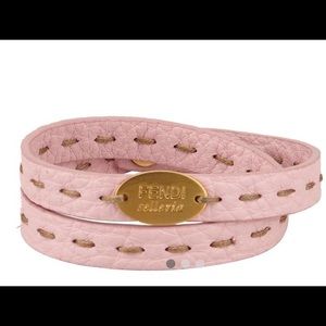 Fendi Pink Leather Bracelet with Gold Accent New